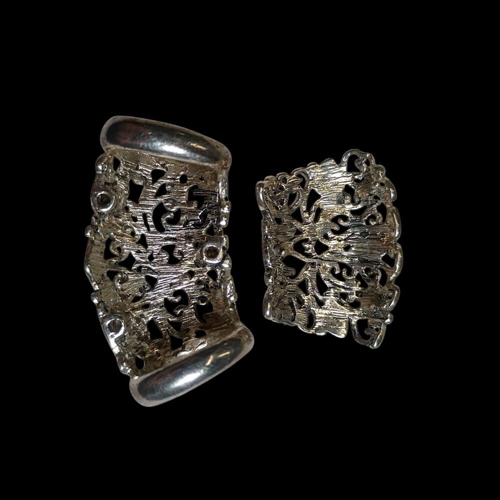 Vintage 2pc Silver Filigree Scarf Clip Bali Slide Tube Pendant Retro Estate - Picture 6 of 7
